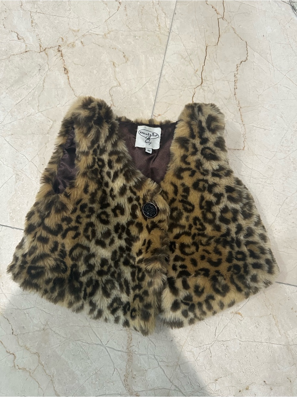 Mudpie Baby faux fur leopard print vest Sz 4T